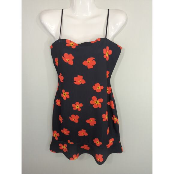 Misguided Floral Strappy Frill Hem Mini Dress - Size 10 - Black Orange Party NWT - Picture 3 of 13